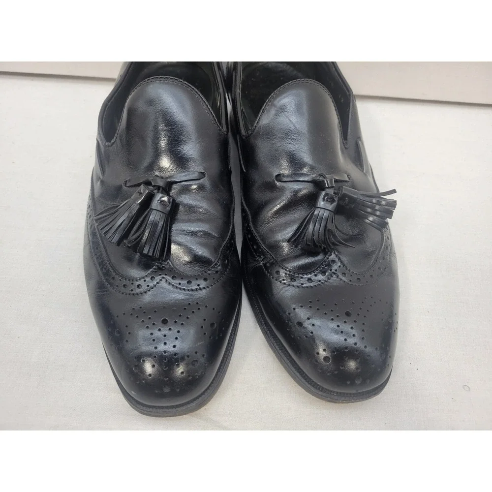 Bostonian Mens Black Leather Tassel Loafers Wingtip Dress Shoes 9 D 26911